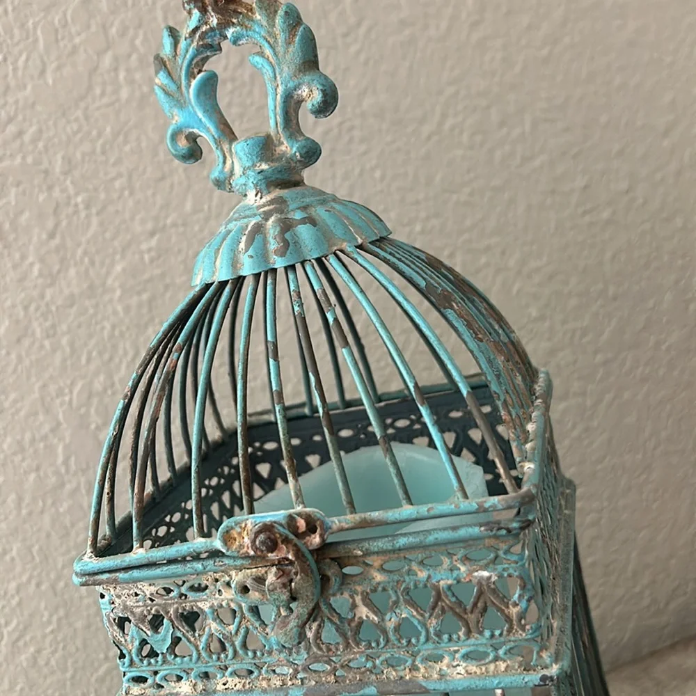Vintage Inspired Shabby Chic Cottage Farmhouse Rustic Distressed aqua lantern